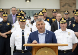 September 28,2023 – Sen. Farry speaking at a press conference introducing legislation to combat crime